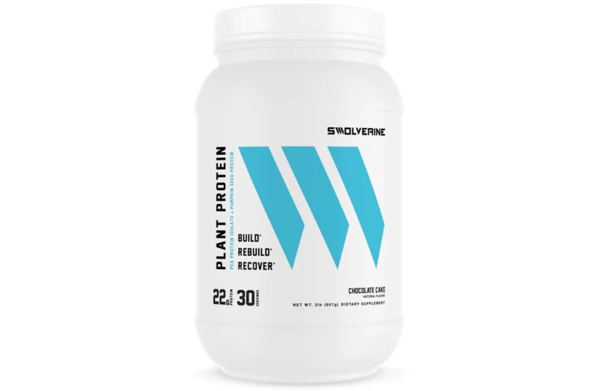 A container of Swolverine Plant Protein